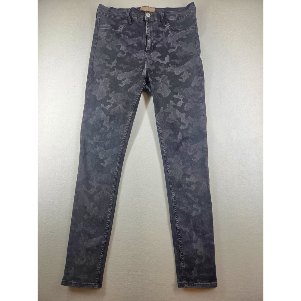 Free People High Rise Skinny Camo Jeans Grey Black Size 31R Camouflage Denim